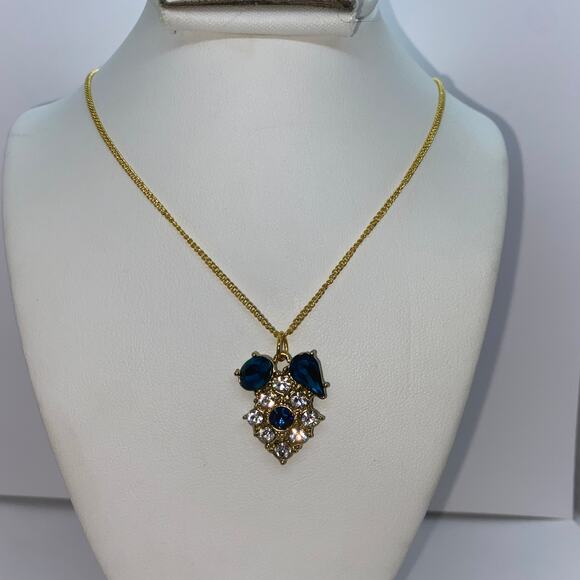 Gold-Tone Blue & Clear Rhinestone Pendant Necklace - Picture 1 of 7